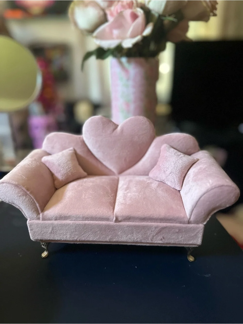 Pink Heart Back Plush Mini Sofa jewelry box